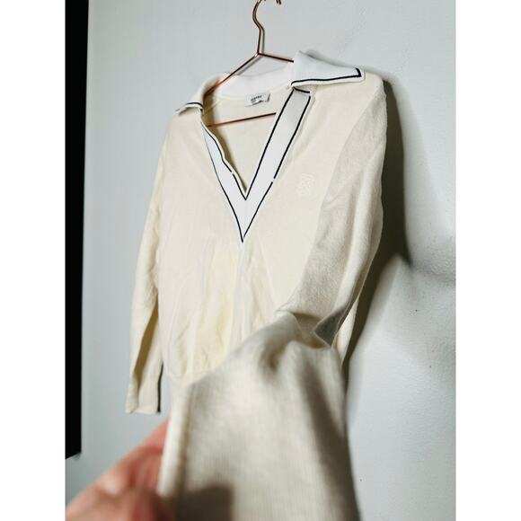 SANDRO Off-White Wool Knit Sequin Collar V-Neck Sweater Size 36 - Picture 7 of 12